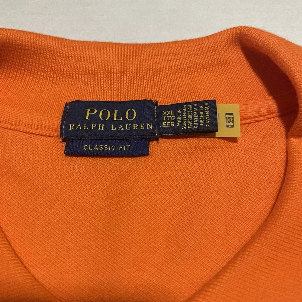 Polo Ralph Lauren Polo Shirt Mens 2XL‎ Orange Short Sleeve Cotton Stretch Pony